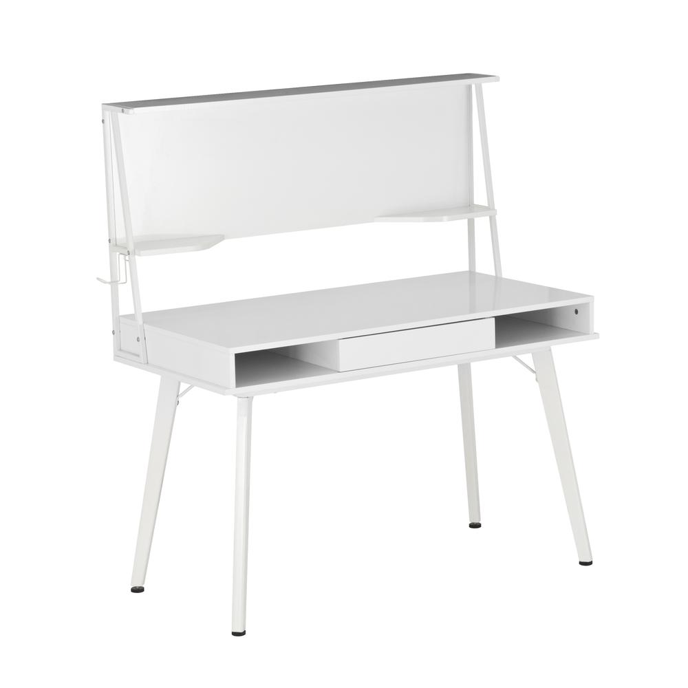 Techni Mobili Study Computer Desk with Storage & Magnetic Dry Erase White Board, White. Picture 1