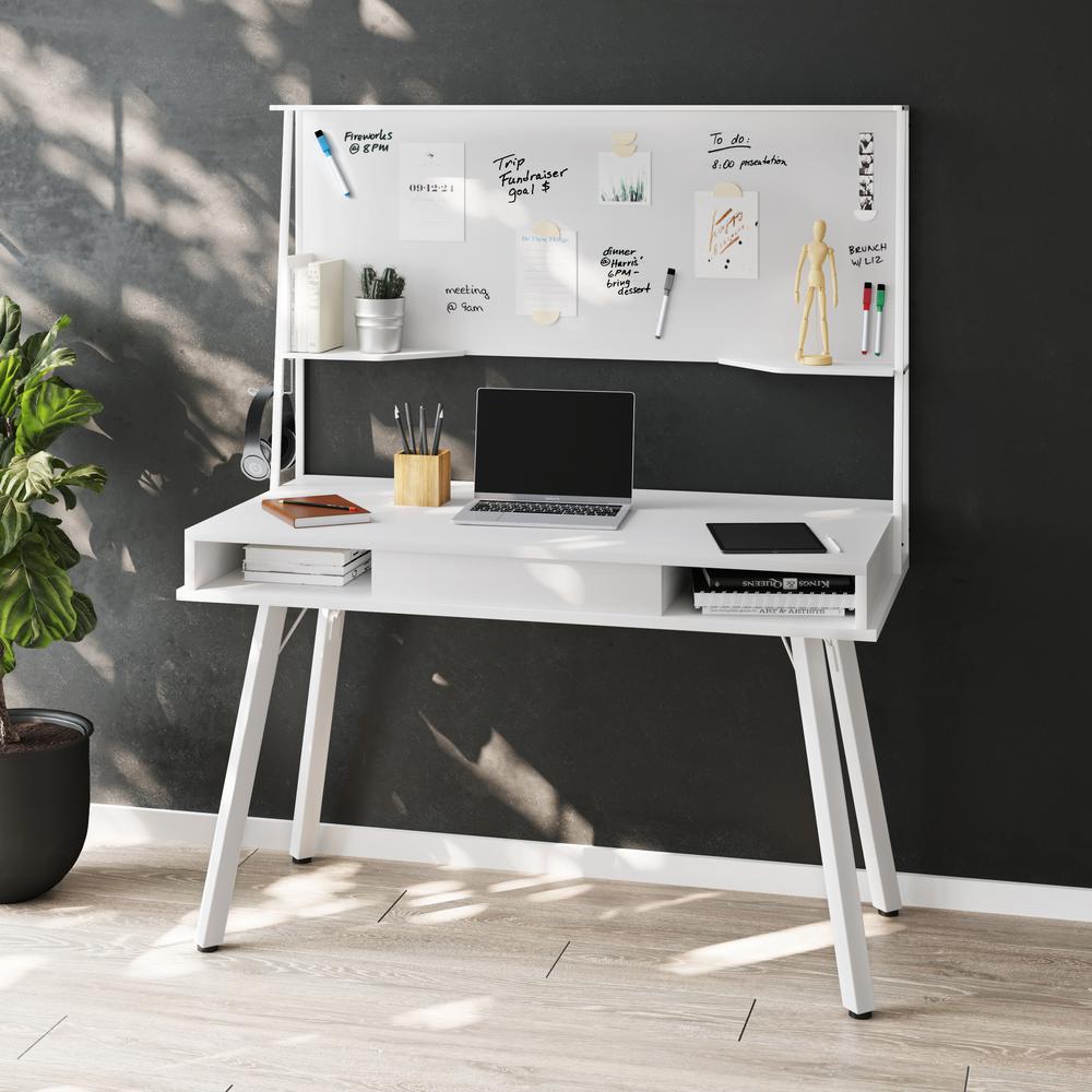 Techni Mobili Study Computer Desk with Storage & Magnetic Dry Erase White Board, White. Picture 8