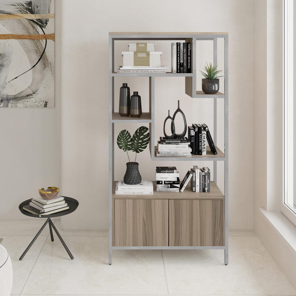 Techni Mobili Oak Storage Rack with  door cabinet. Picture 19