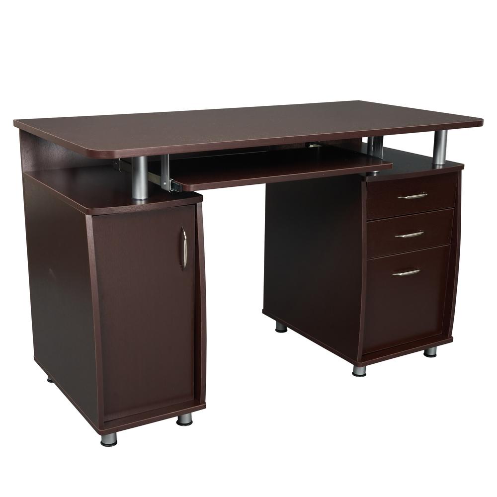 Complete Workstation Computer Desk with Storage. Color: Chocolate. Picture 1