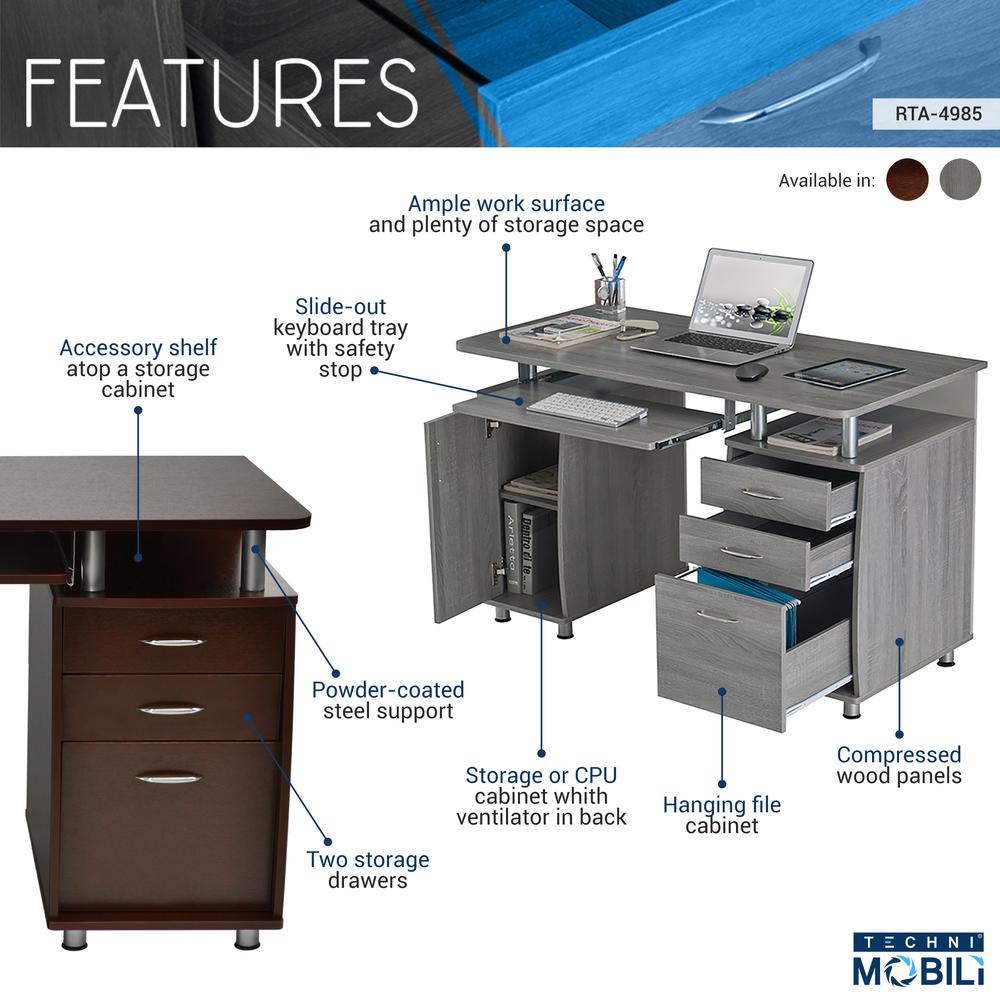 Complete Workstation Computer Desk with Storage. Color: Chocolate. Picture 10
