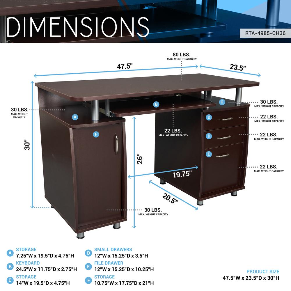 Complete Workstation Computer Desk with Storage. Color: Chocolate. Picture 11