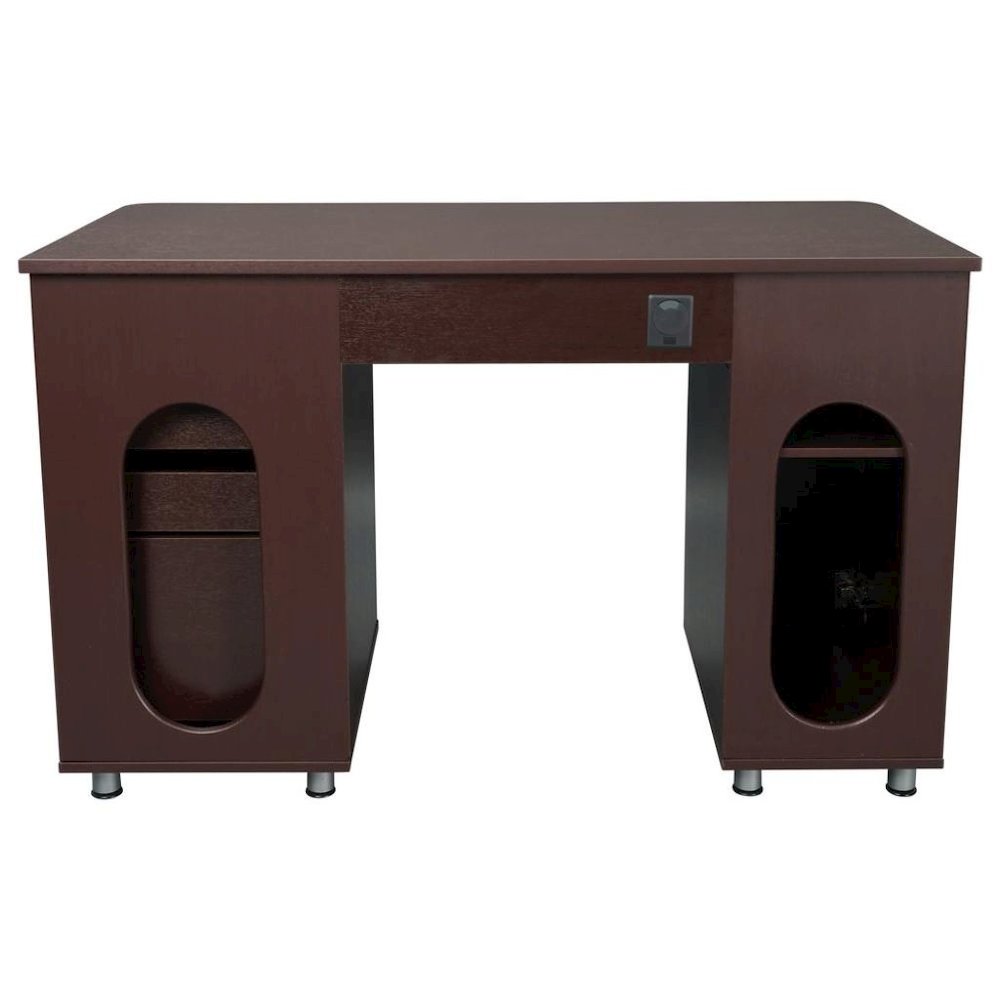 Brown Home Office Desk with Storage 2 Drawers, Keyboard Shelf, 2 Cabinets. Picture 8