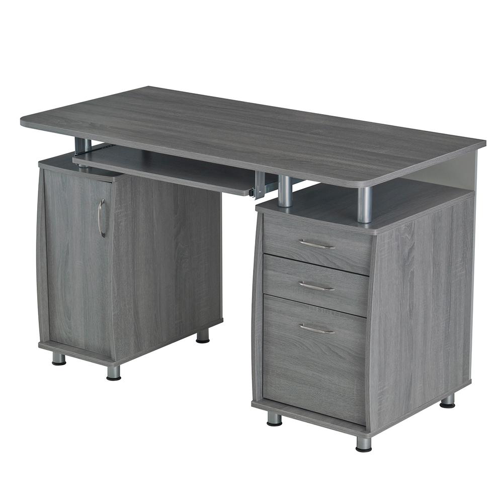 Techni Mobili Complete Workstation Computer Desk with Storage. Color: Grey. Picture 1