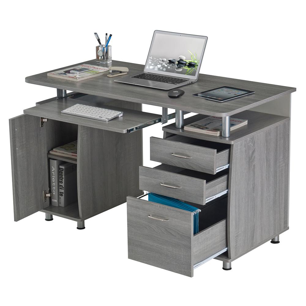 Techni Mobili Complete Workstation Computer Desk with Storage. Color: Grey. Picture 7