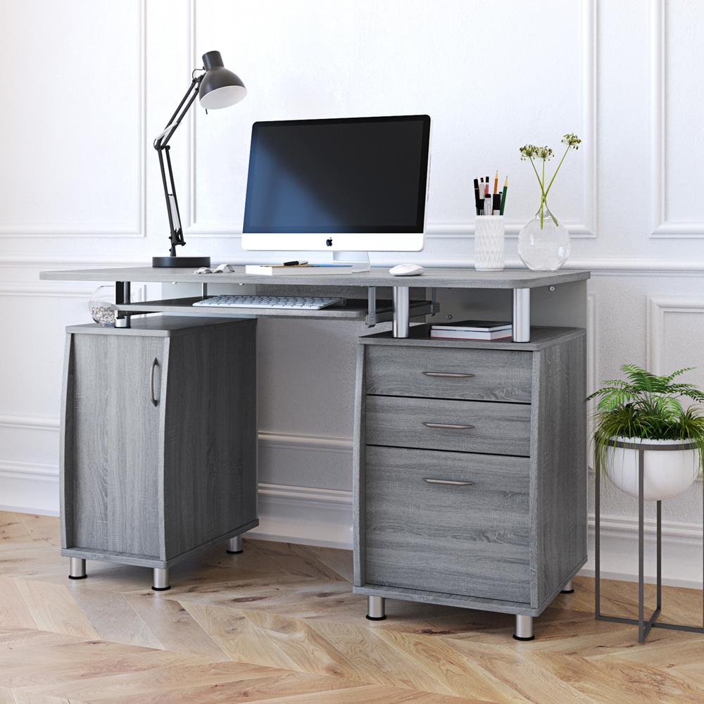Techni Mobili Complete Workstation Computer Desk with Storage. Color: Grey. Picture 8