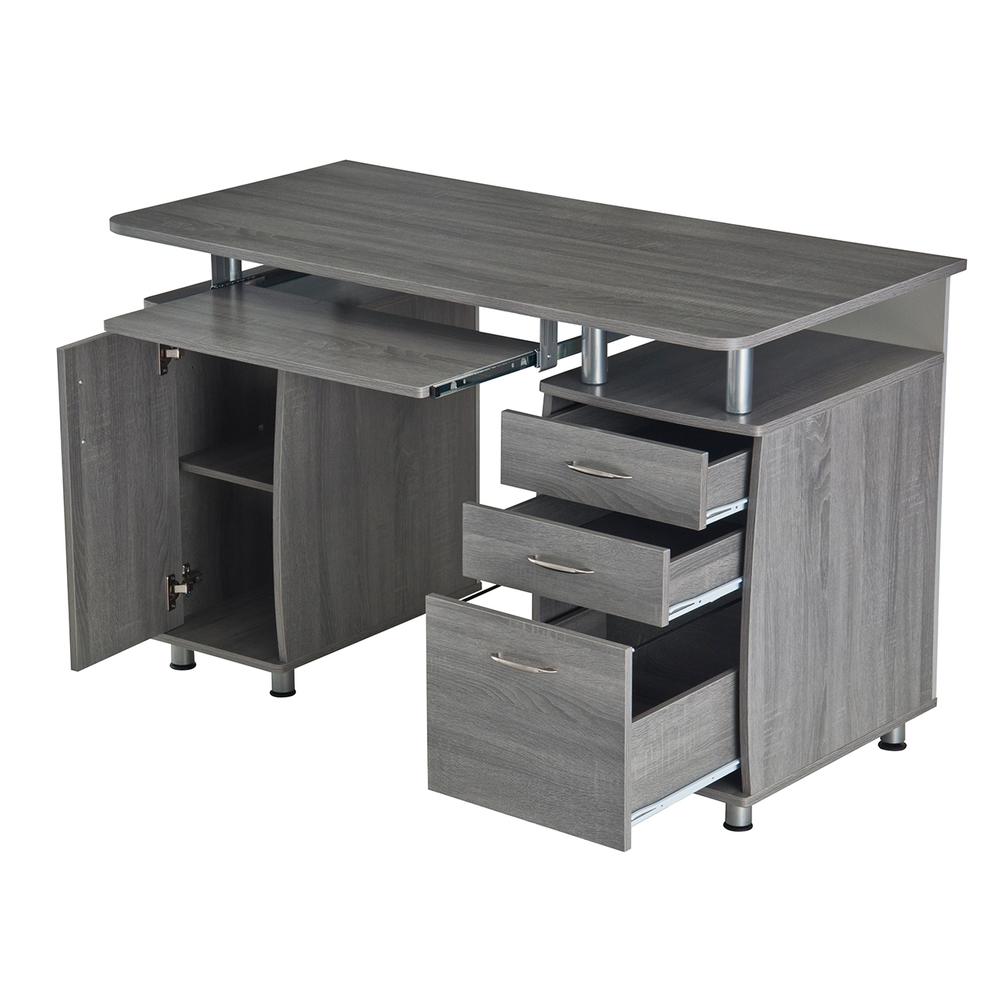 Techni Mobili Complete Workstation Computer Desk with Storage. Color: Grey. Picture 5