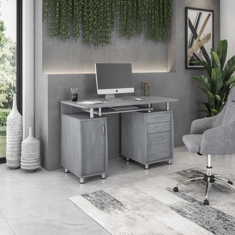 Techni Mobili Complete Workstation Computer Desk with Storage. Color: Grey. Picture 12