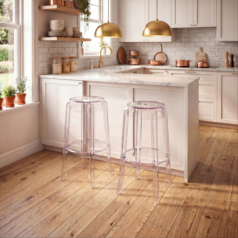 Clear Acrylic Bar Stools Set of 2, Modern Transparent Bar Height Stools. Picture 5
