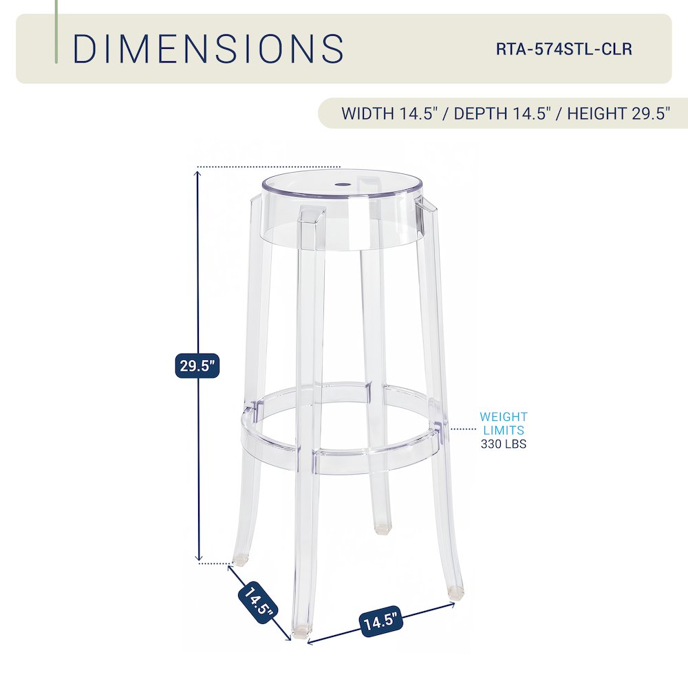 Clear Acrylic Bar Stools Set of 2, Modern Transparent Bar Height Stools. Picture 3