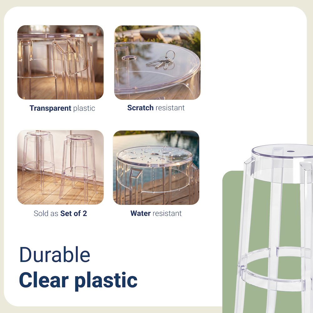 Clear Acrylic Bar Stools Set of 2, Modern Transparent Bar Height Stools. Picture 9
