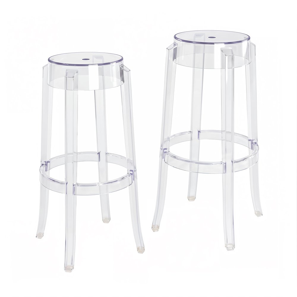 Clear Acrylic Bar Stools Set of 2, Modern Transparent Bar Height Stools. Picture 1