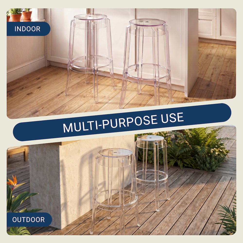 Clear Acrylic Bar Stools Set of 2, Modern Transparent Bar Height Stools. Picture 8