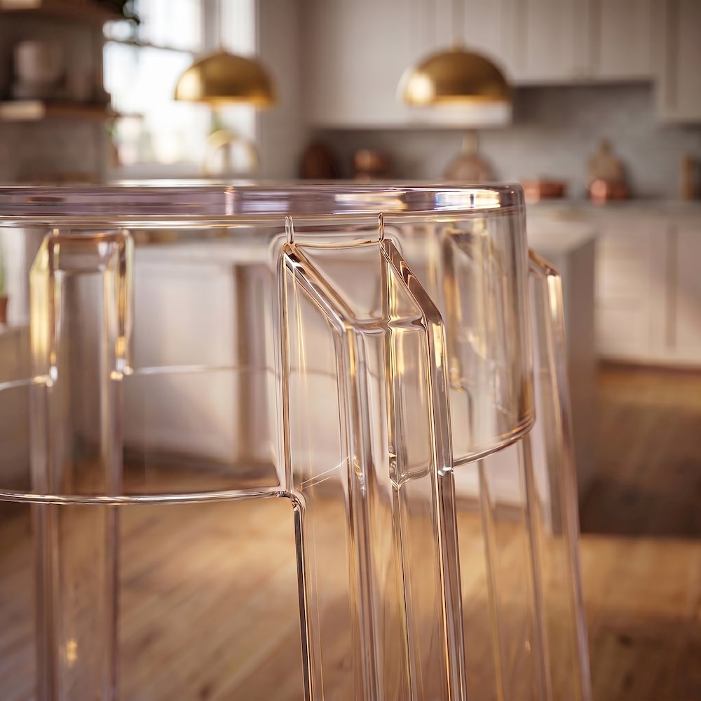 Clear Acrylic Bar Stools Set of 2, Modern Transparent Bar Height Stools. Picture 2