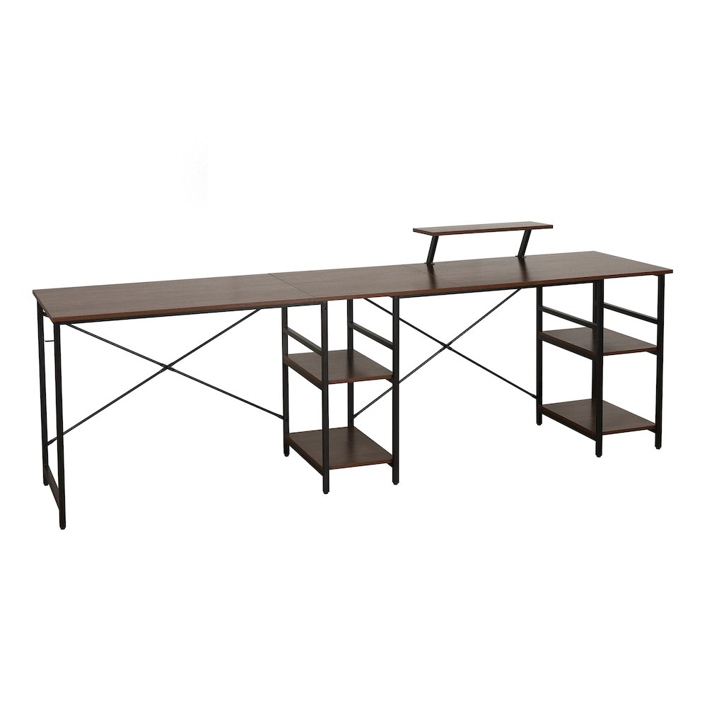 Techni Mobili L-Shape Industrial Desk with storage shelves, Walnut. Picture 2