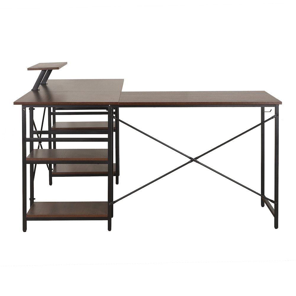Techni Mobili L-Shape Industrial Desk with storage shelves, Walnut. Picture 8