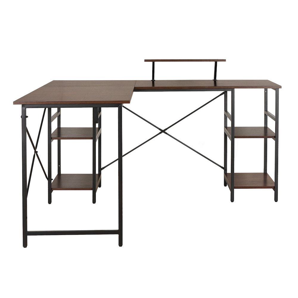 Techni Mobili L-Shape Industrial Desk with storage shelves, Walnut. Picture 12