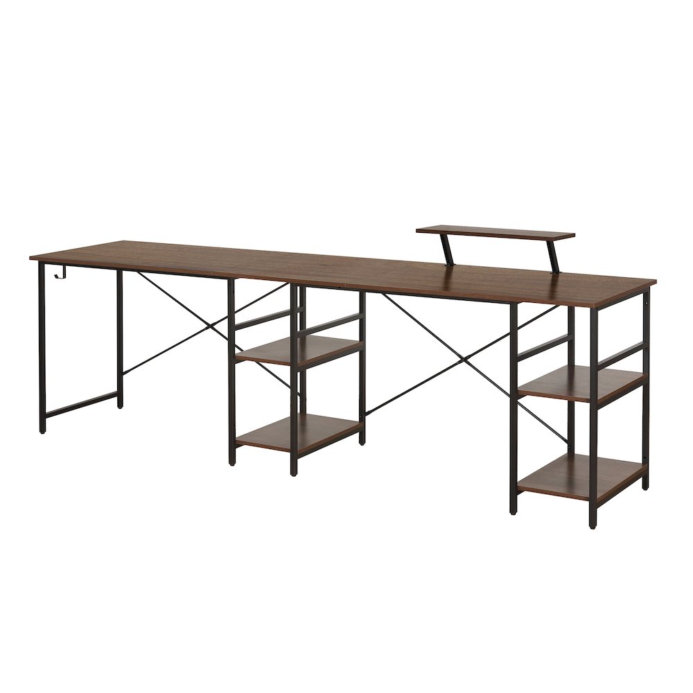 Techni Mobili L-Shape Industrial Desk with storage shelves, Walnut. Picture 15
