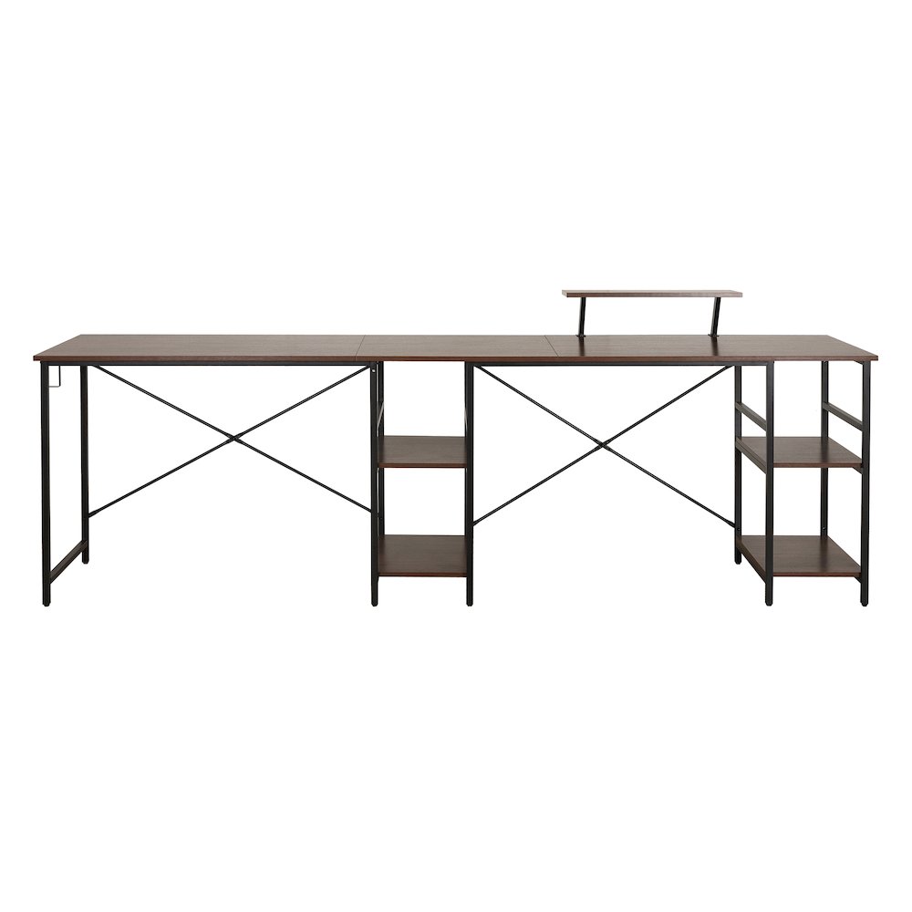 Techni Mobili L-Shape Industrial Desk with storage shelves, Walnut. Picture 16