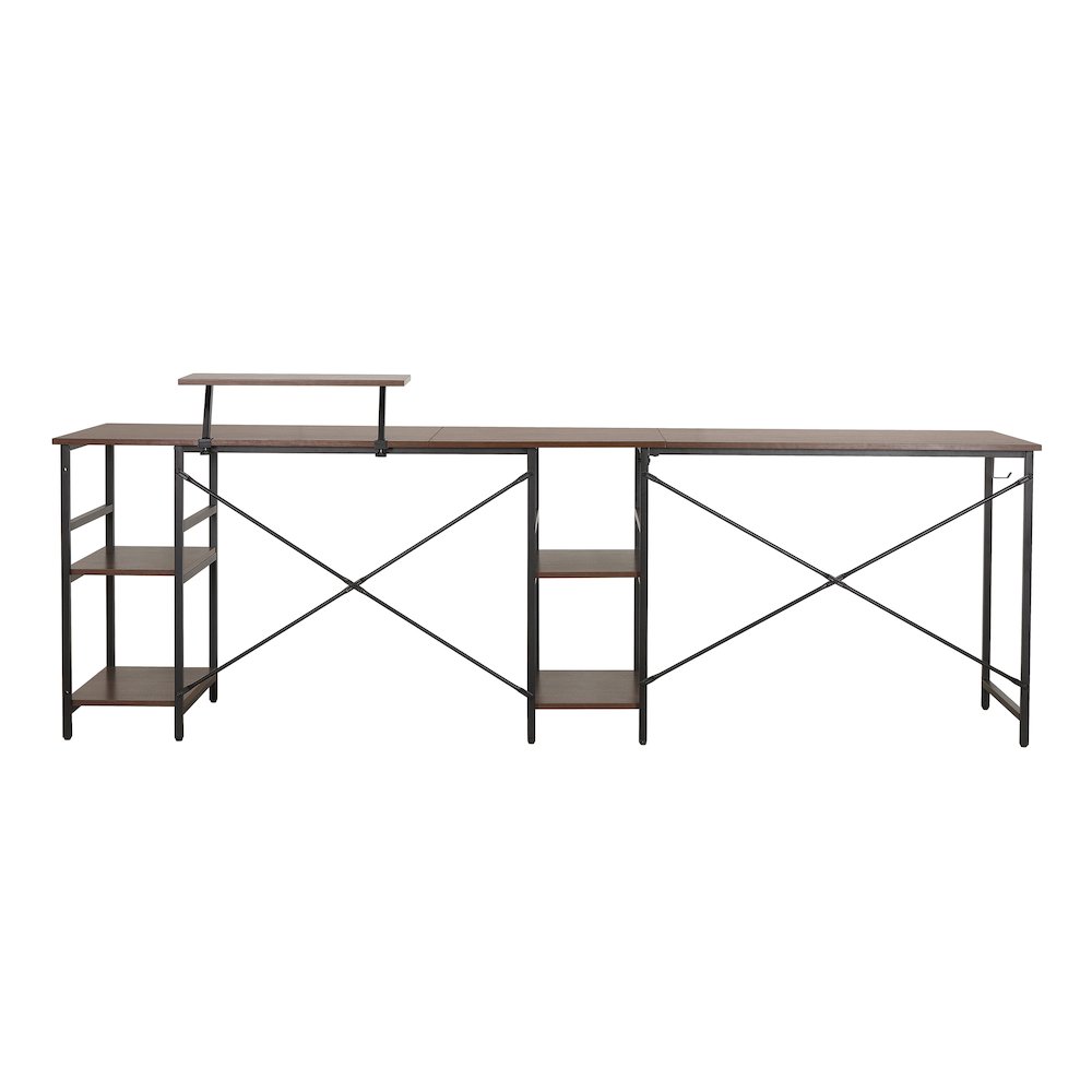 Techni Mobili L-Shape Industrial Desk with storage shelves, Walnut. Picture 17