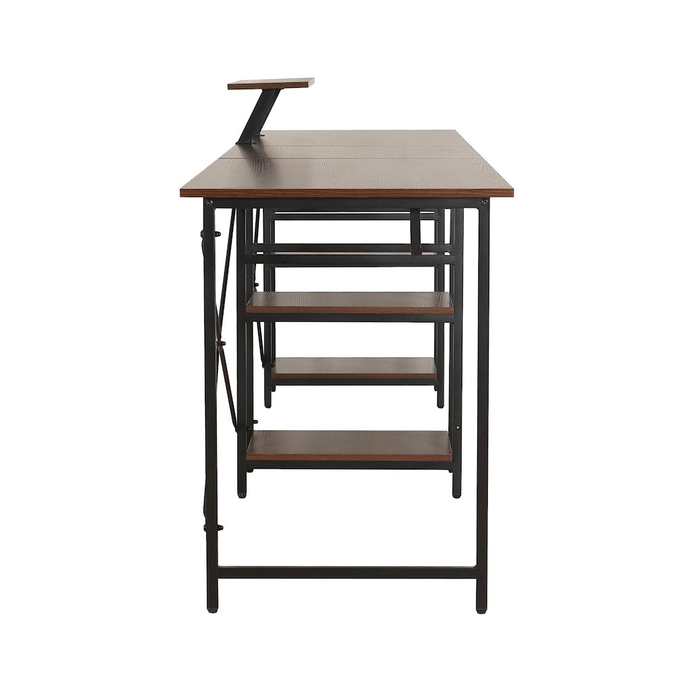 Techni Mobili L-Shape Industrial Desk with storage shelves, Walnut. Picture 18