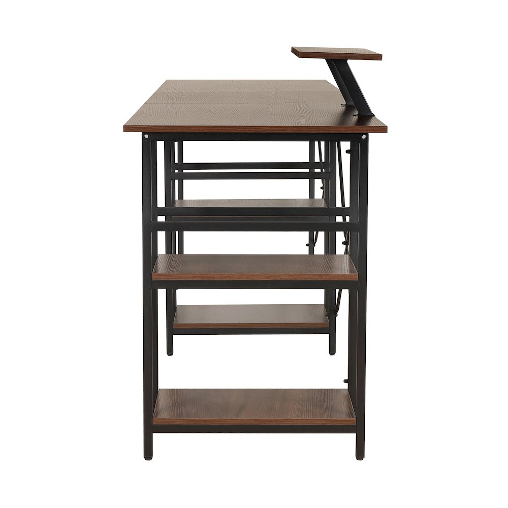 Techni Mobili L-Shape Industrial Desk with storage shelves, Walnut. Picture 20