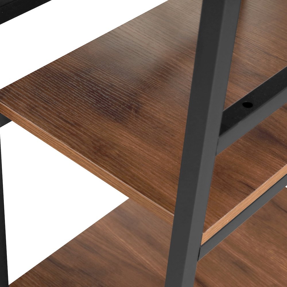 Techni Mobili L-Shape Industrial Desk with storage shelves, Walnut. Picture 21