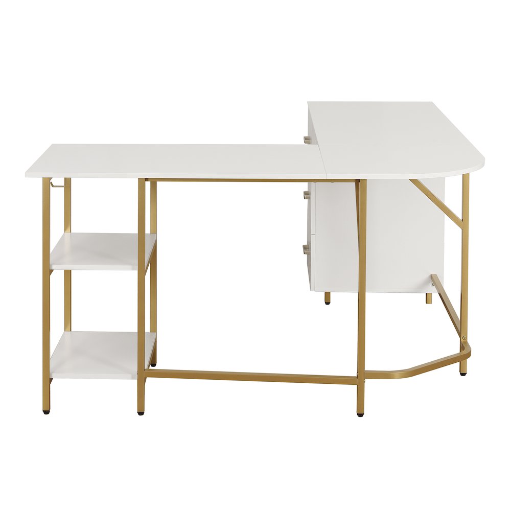 Techni Mobili L-Shape Home Office Two-Tone Desk with Storage, Gold. Picture 11