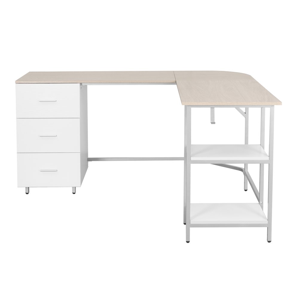 Techni Mobili L-Shape Home Office Two-Tone Desk with Storage, Sand. Picture 2