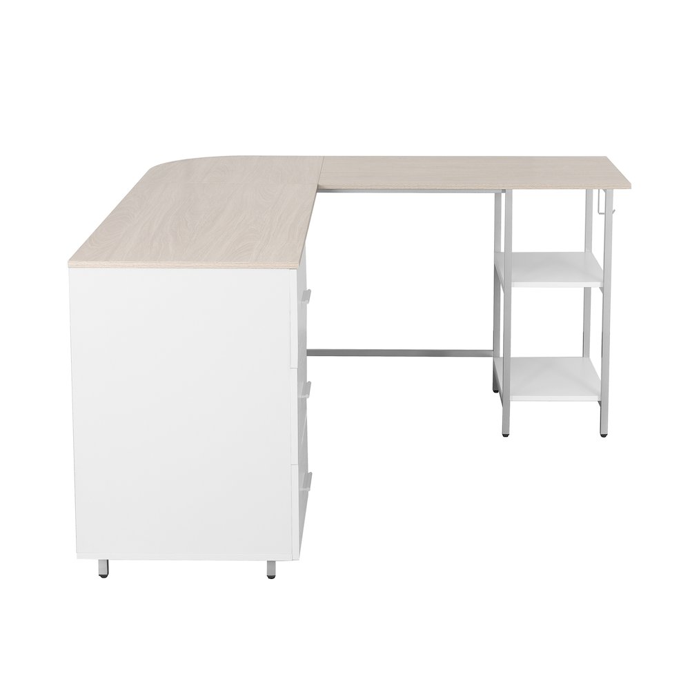 Techni Mobili L-Shape Home Office Two-Tone Desk with Storage, Sand. Picture 4