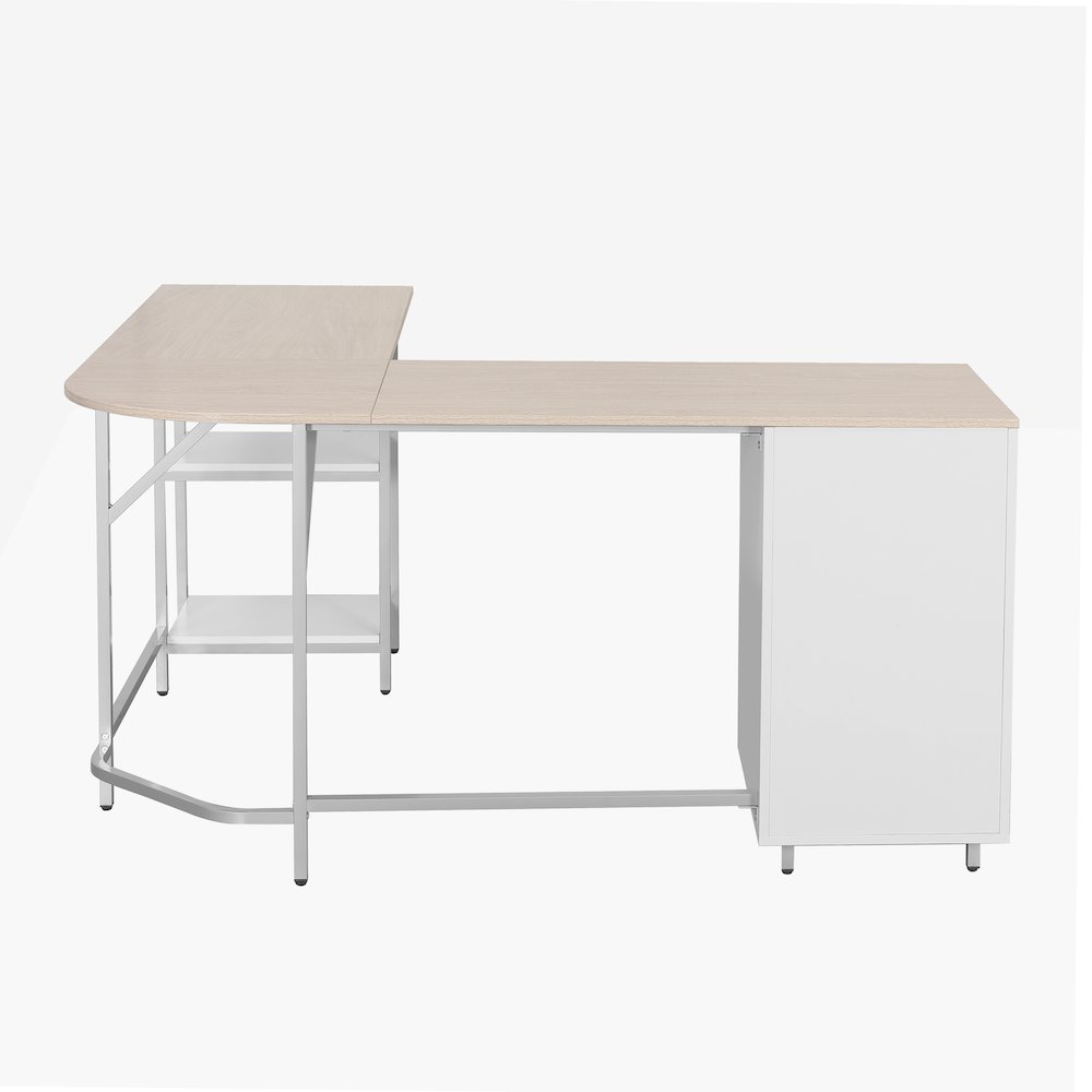Techni Mobili L-Shape Home Office Two-Tone Desk with Storage, Sand. Picture 10