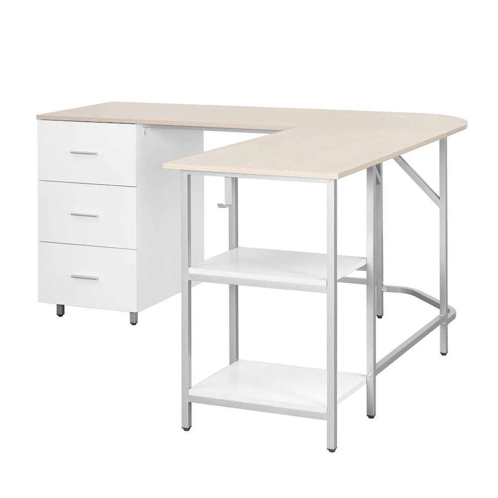Techni Mobili L-Shape Home Office Two-Tone Desk with Storage, Sand. Picture 12