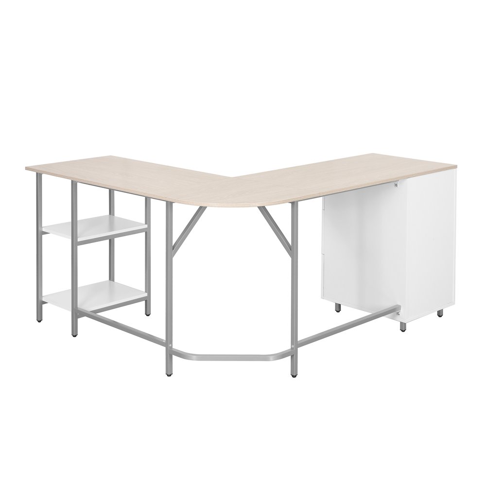 Techni Mobili L-Shape Home Office Two-Tone Desk with Storage, Sand. Picture 13