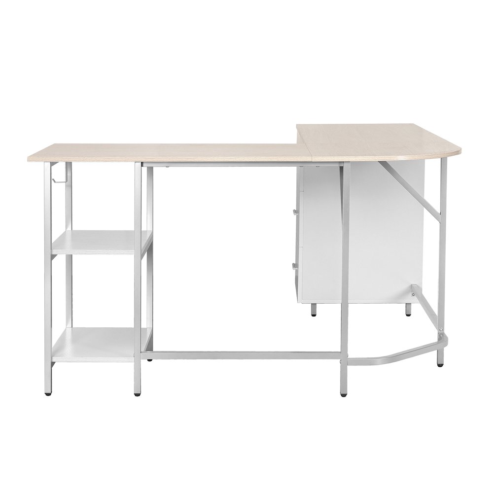 Techni Mobili L-Shape Home Office Two-Tone Desk with Storage, Sand. Picture 14