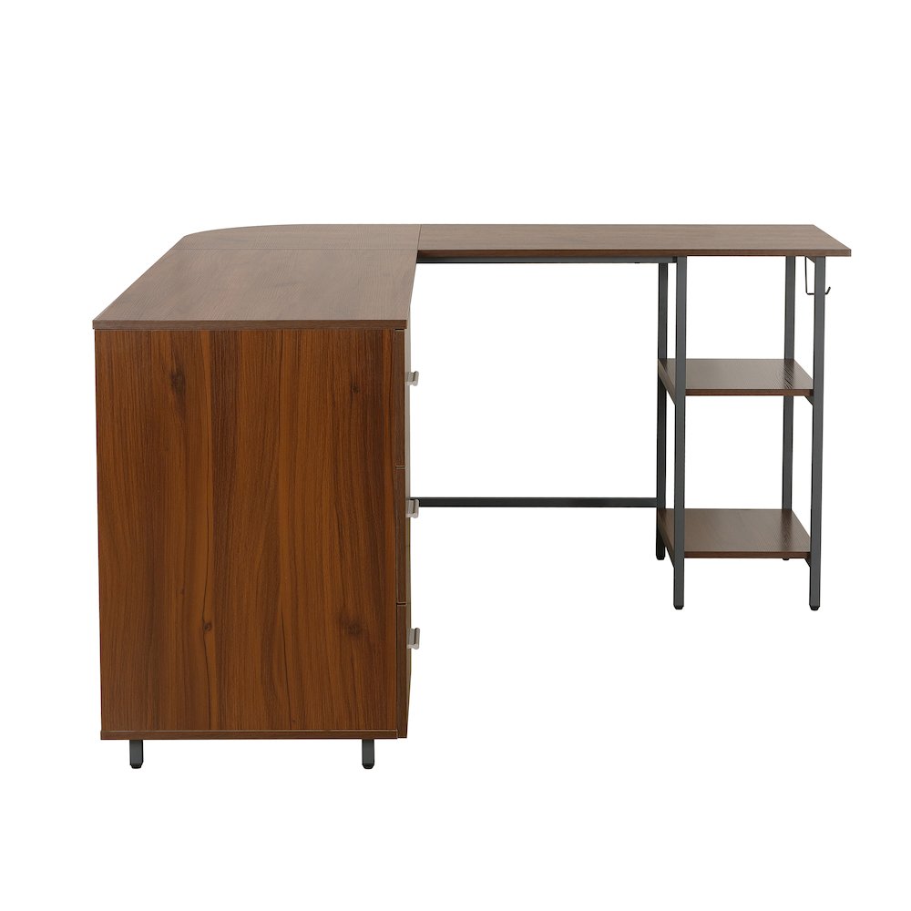 Techni Mobili L-Shape Home Office Two Tone Desk with Storage, Walnut. Picture 10