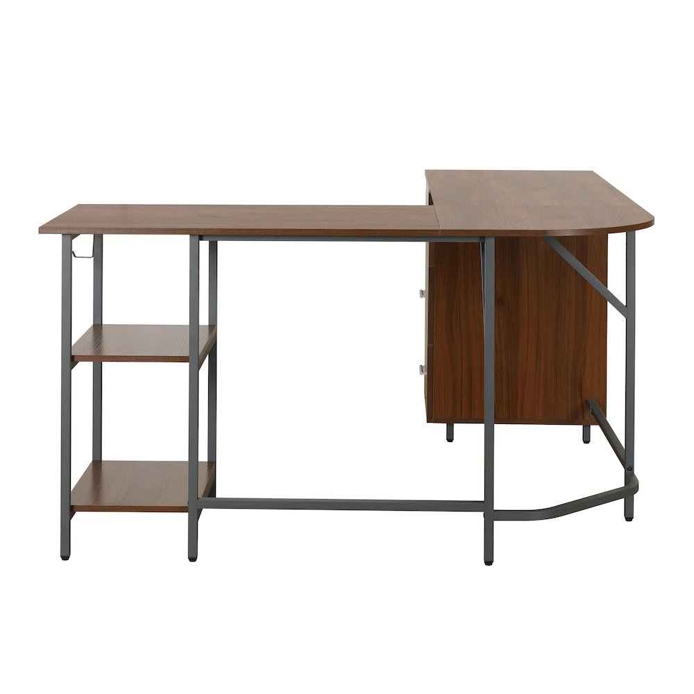 Techni Mobili L-Shape Home Office Two Tone Desk with Storage, Walnut. Picture 11