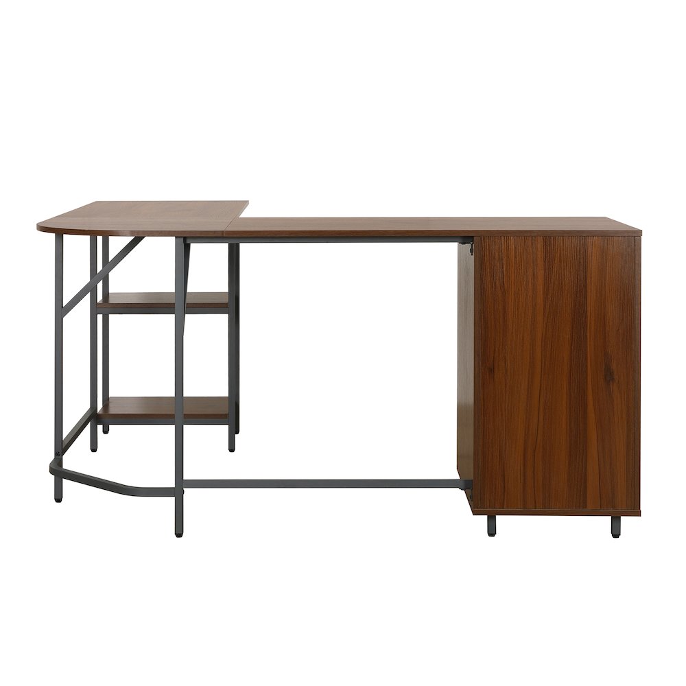 Techni Mobili L-Shape Home Office Two Tone Desk with Storage, Walnut. Picture 12