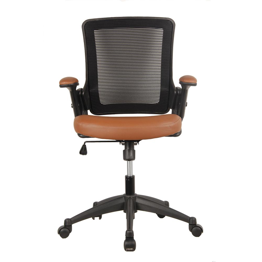 Mid-Back Mesh Task Office Chair with Height Adjustable Arms. Color: Brown. Picture 3