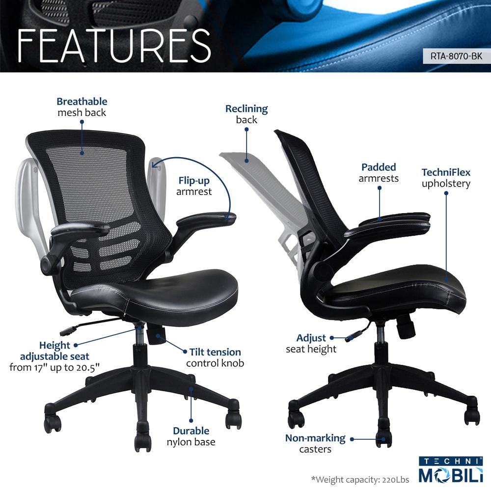 Stylish Mid-Back Mesh Office Chair With Adjustable Arms. Color: Black. Picture 6