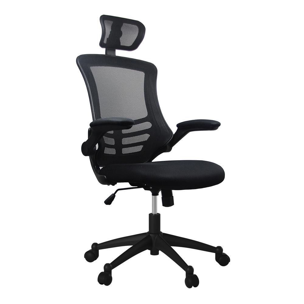 Modern High-Back Mesh Executive Office Chair With Headrest And Flip Up Arms. Color: Black. Picture 1