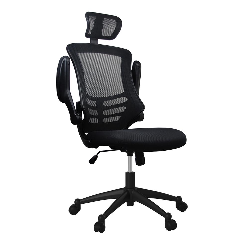 Modern High-Back Mesh Executive Office Chair With Headrest And Flip Up Arms. Color: Black. Picture 3