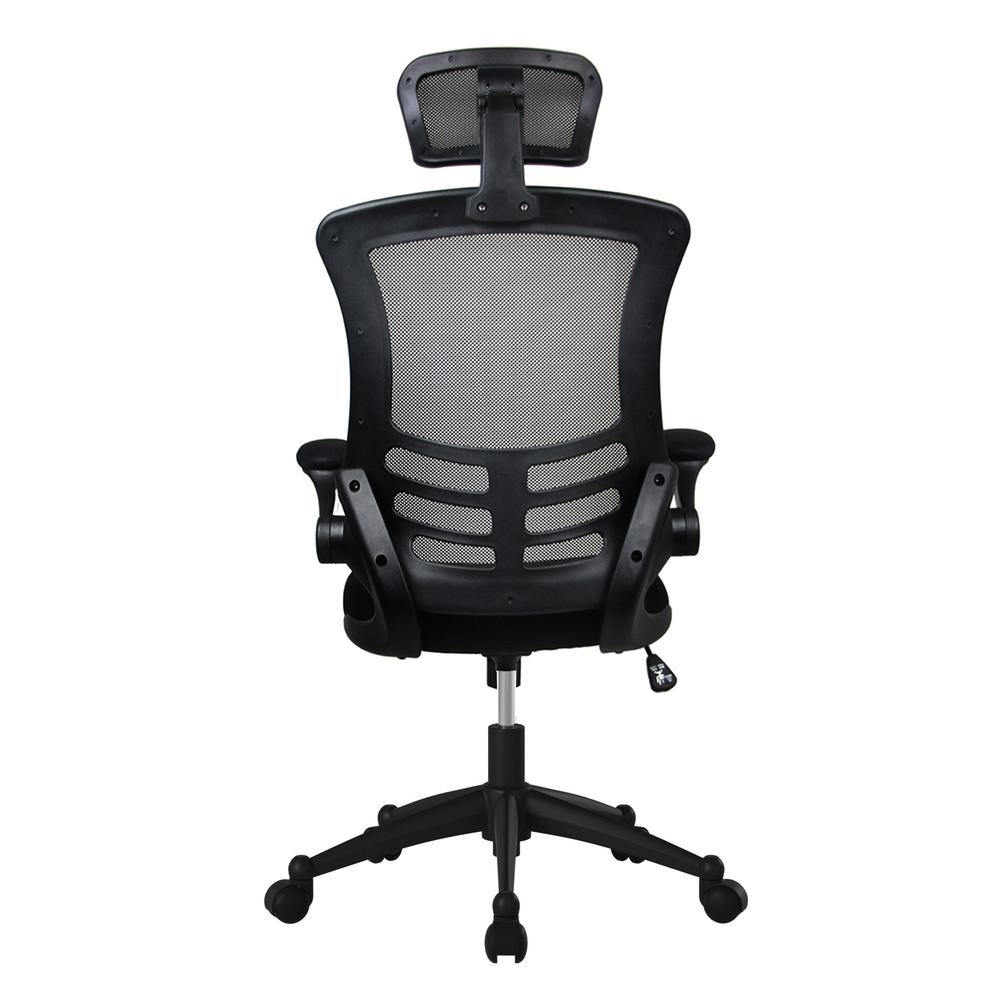 Modern High-Back Mesh Executive Office Chair With Headrest And Flip Up Arms. Color: Black. Picture 4