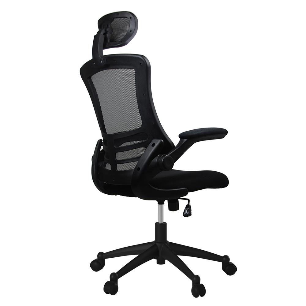 Modern High-Back Mesh Executive Office Chair With Headrest And Flip Up Arms. Color: Black. Picture 5