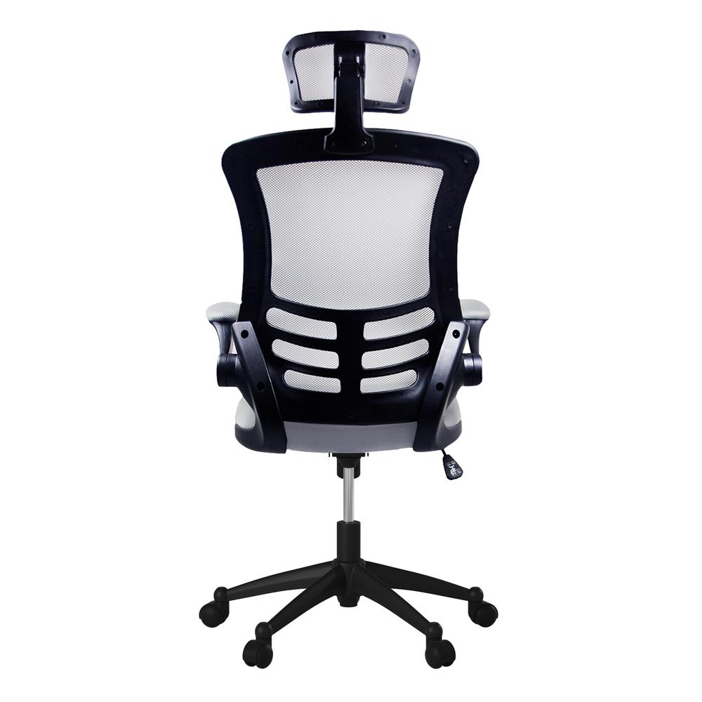 Modern High-Back Mesh Executive office Chair With Headrest And Flip Up Arms. Color: Silver Grey. Picture 4