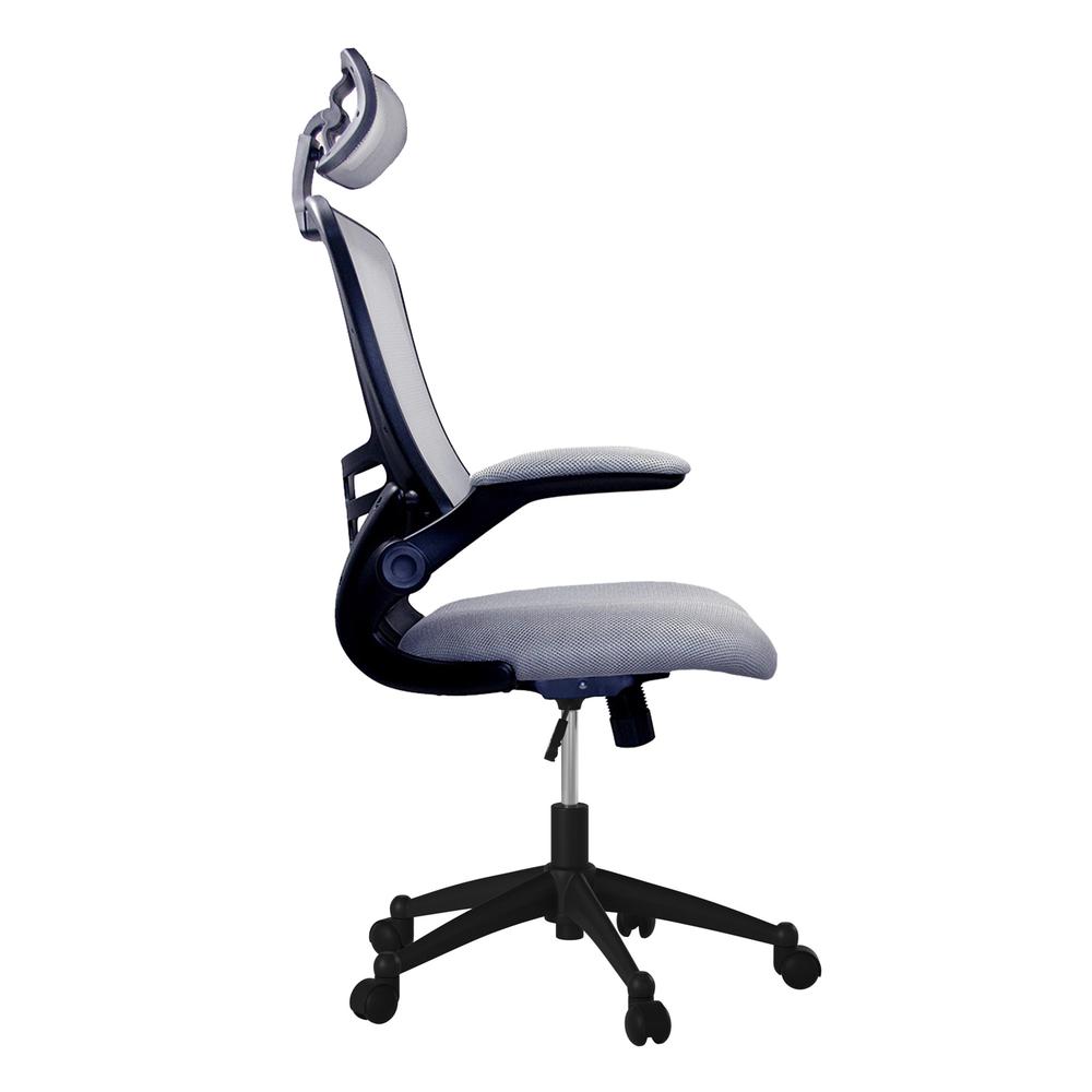 Modern High-Back Mesh Executive office Chair With Headrest And Flip Up Arms. Color: Silver Grey. Picture 5