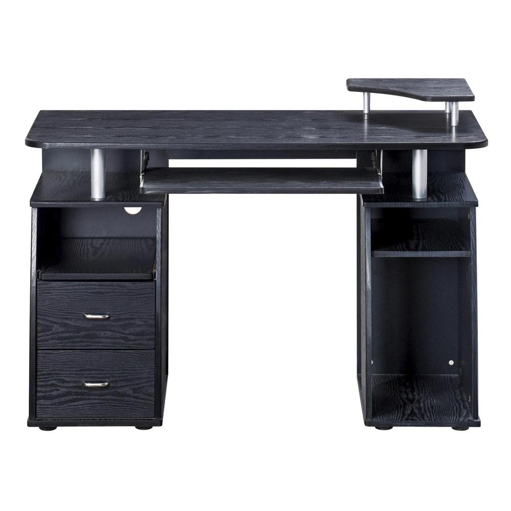 Complete Computer Workstation Desk With Storage. Color: Espresso. Picture 2