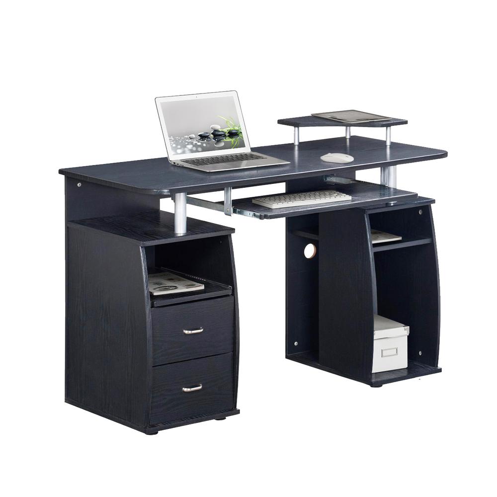 Complete Computer Workstation Desk With Storage. Color: Espresso. Picture 3