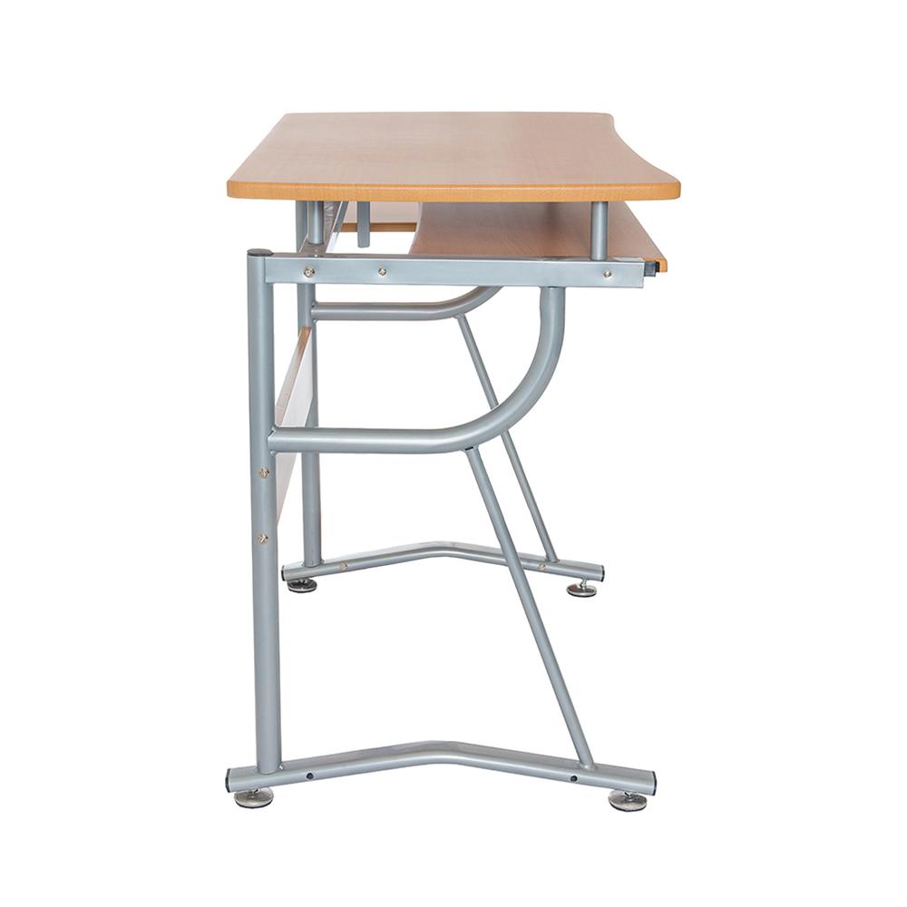 Compact Computer Desk With Side Shelf And Keyboard Panel. Color: Cherry. Picture 5
