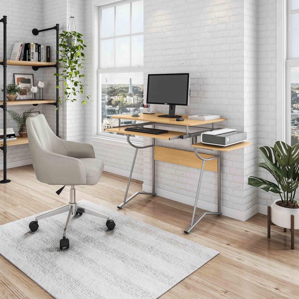 Compact Computer Desk With Side Shelf And Keyboard Panel. Color: Cherry. Picture 4