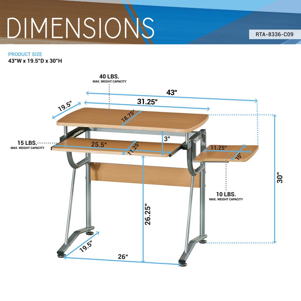 Compact Computer Desk With Side Shelf And Keyboard Panel. Color: Cherry. Picture 7
